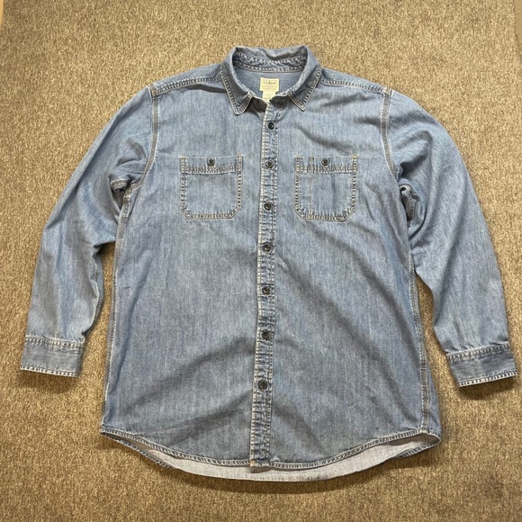 LL Bean Mens Traditional Fit‎ Denim Workwear Shirt Long Sleeve L Tall Blue - Picture 2 of 8